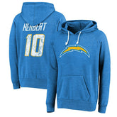 Los Angeles Chargers Justin Herbert Majestic Threads Name & Number Tri-Blend Pullover Hoodie | NFL Outlet