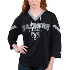 Las Vegas Raiders Starter Women's Rally Lace-Up 3/4 Sleeve T-Shirt | NFL New