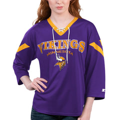 Minnesota Vikings Starter Women's Rally Lace-Up 3/4 Sleeve T-Shirt | NFL Outlet