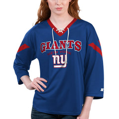 New York Giants Starter Women's Rally Lace-Up 3/4 Sleeve T-Shirt | NFL Outlet