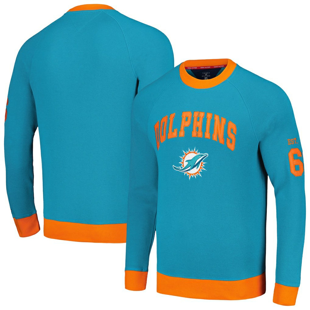 Miami Dolphins Tommy Hilfiger Reese Raglan Tri-Blend Pullover Sweatshirt | NFL Discount
