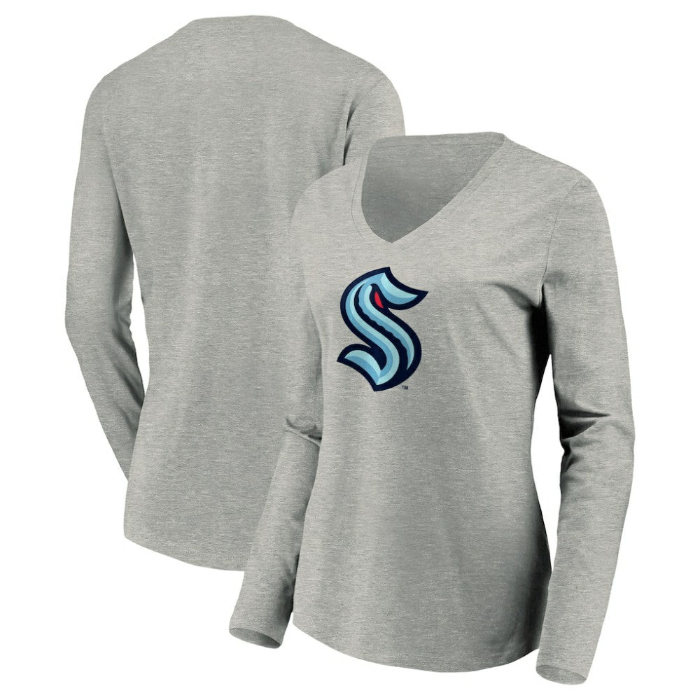 Seattle Kraken Women's Primary Logo V-Neck Long Sleeve T-Shirt - NHL T-shirts