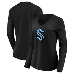 Seattle Kraken Women's Primary Logo V-Neck Long Sleeve T-Shirt - NHL T-shirts
