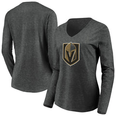 Vegas Golden Knights Women's Primary Logo V-Neck Long Sleeve T-Shirt - NHL T-shirts