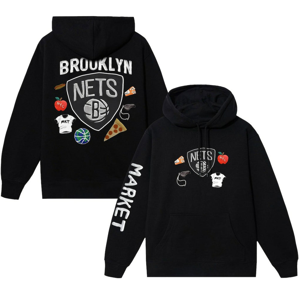 Black Brooklyn Nets NBA x MARKET Unisex Claymation Pullover Hoodie | NBA