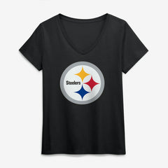 Pittsburgh Steelers Logo Athletic Women's Primary Logo V-Neck T-Shirt | NFL Discount