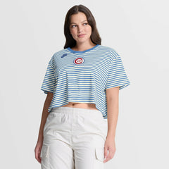 Chicago Cubs Nike Women's Cooperstown Collection Striped Cropped T-Shirt - MLB T-shirts