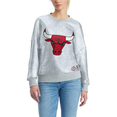 Silver Chicago Bulls Tommy Jeans Women's Tracy Pullover Sweatshirt | NBA