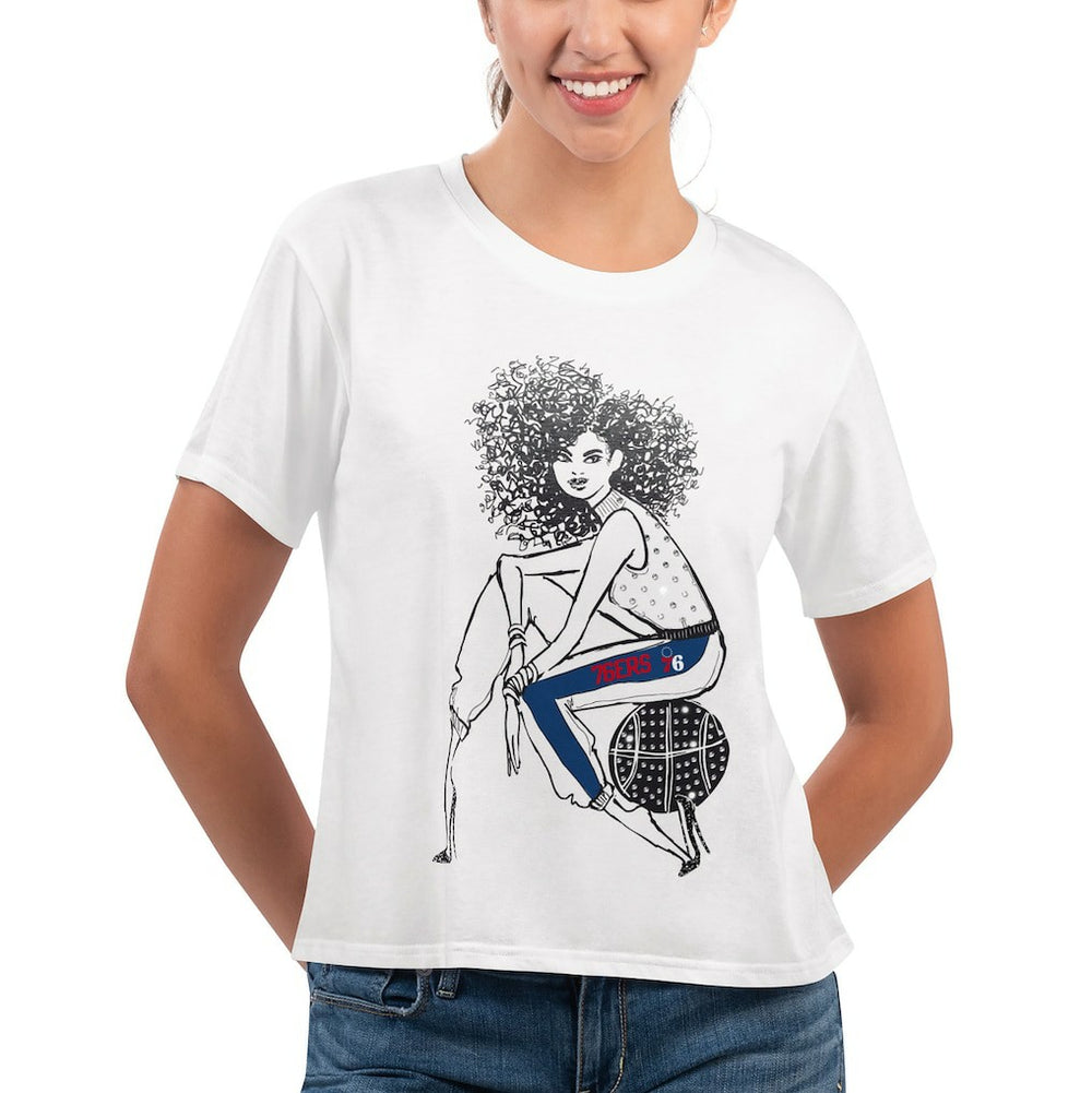 White Philadelphia 76ers G-III 4Her by Carl Banks Women's Play the Ball Cropped T-Shirt | NBA