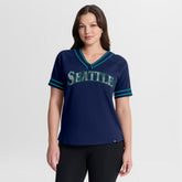 Seattle Mariners Fanatics Women's Diva Race Ahead Raglan V-Neck T-Shirt - MLB T-shirts