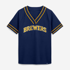 Milwaukee Brewers Fanatics Women's Diva Race Ahead Raglan V-Neck T-Shirt - MLB T-shirts