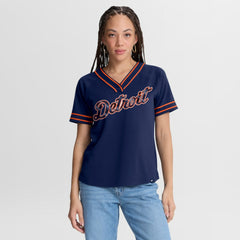 Detroit Tigers Fanatics Women's Diva Race Ahead Raglan V-Neck T-Shirt - MLB T-shirts
