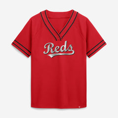 Cincinnati Reds Fanatics Women's Diva Race Ahead Raglan V-Neck T-Shirt - MLB T-shirts