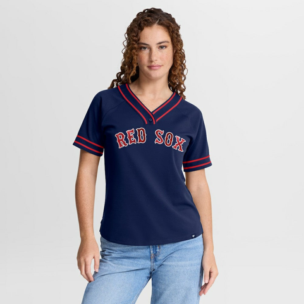 Boston Red Sox Fanatics Women's Diva Race Ahead Raglan V-Neck T-Shirt - MLB T-shirts