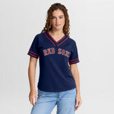 Boston Red Sox Fanatics Women's Diva Race Ahead Raglan V-Neck T-Shirt - MLB T-shirts