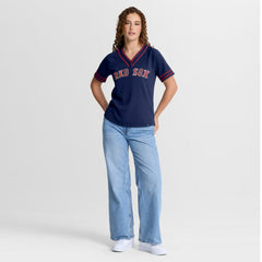Boston Red Sox Fanatics Women's Diva Race Ahead Raglan V-Neck T-Shirt - MLB T-shirts