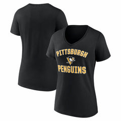 Pittsburgh Penguins Logo Athletic Women's Arch Victory V-Neck T-Shirt - NHL T-shirts
