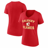 Calgary Flames Logo Athletic Women's Arch Victory V-Neck T-Shirt - NHL T-shirts