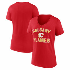 Calgary Flames Logo Athletic Women's Arch Victory V-Neck T-Shirt - NHL T-shirts