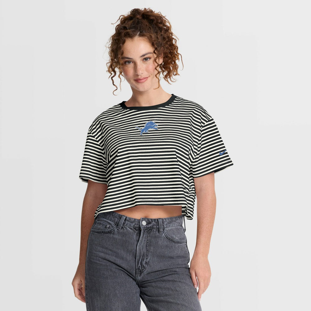 Detroit Lions Women's Striped Cropped T-Shirt | NFL Discount