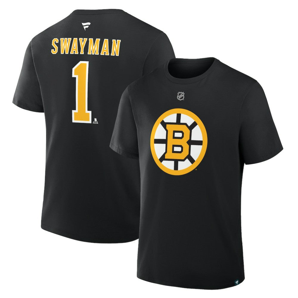 Jeremy Swayman Boston Bruins Fanatics Authentic Stack Name & Number T-Shirt - NHL T-shirts
