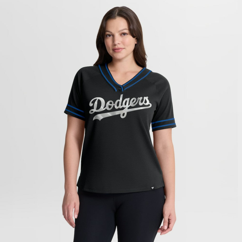 Los Angeles Dodgers Fanatics Women's Diva Race Ahead Raglan V-Neck T-Shirt - MLB T-shirts