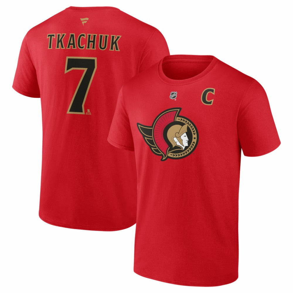 Brady Tkachuk Ottawa Senators Fanatics Captain's Patch Authentic Stack Name & Number T-Shirt - NHL T-shirts