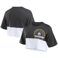 Pittsburgh Steelers Women's Boxy Color Split Cropped T-Shirt | NFL Discount
