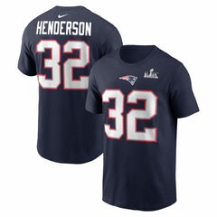 New England Patriots TreVeyon Henderson Super Bowl LX Patch Name & Number T-Shirt | NFL Online
