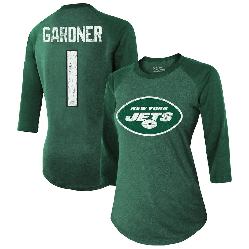New York Jets Ahmad Sauce Gardner Majestic Threads Women's Player Name & Number Tri-Blend 3/4-Sleeve Fitted T-Shirt | NFL Discount