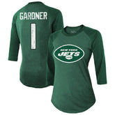 New York Jets Ahmad Sauce Gardner Majestic Threads Women's Player Name & Number Tri-Blend 3/4-Sleeve Fitted T-Shirt | NFL Discount