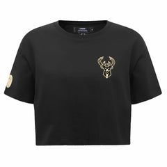 Black Milwaukee Bucks Pro Standard Women's Holiday Glam Boxy T-Shirt | NBA