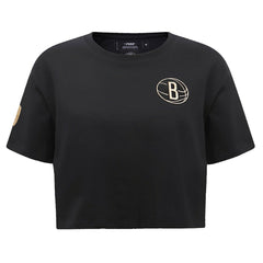 Black Brooklyn Nets Pro Standard Women's Holiday Glam Boxy T-Shirt | NBA