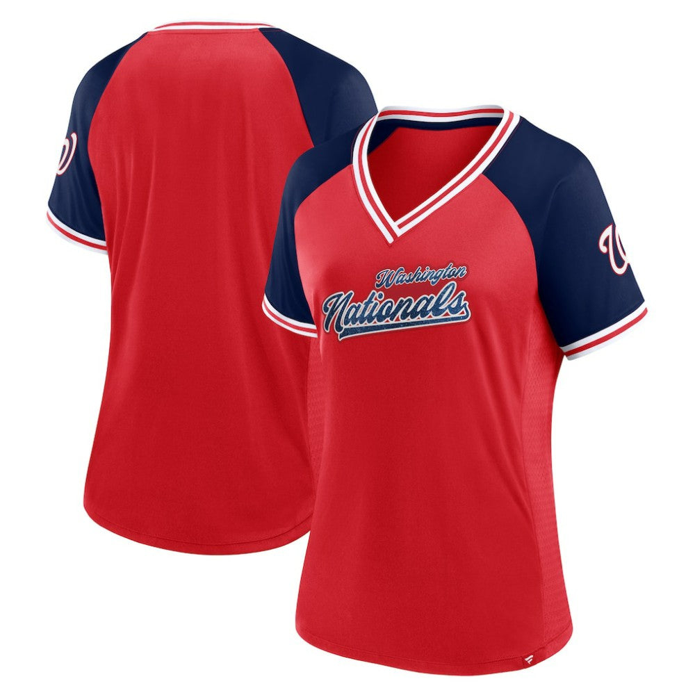 Washington Nationals Fanatics Women's Glitz & Glam League Diva Raglan V-Neck T-Shirt - MLB T-shirts