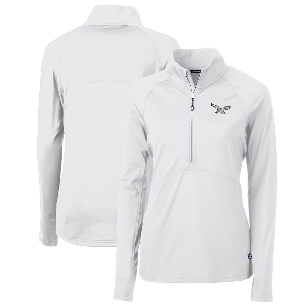 Philadelphia Eagles Cutter & Buck Women's Gridiron Classics Logo Adapt Eco Knit Stretch Recycled Half-Zip Pullover Top | NFL Hot