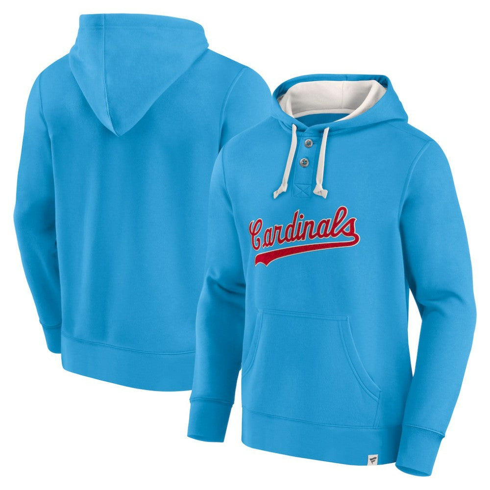Fanatics St. Louis Cardinals Light Blue Plan for Adversity Henley Fleece Pullover Hoodie - MLB Hoodies