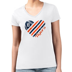 Detroit Tigers G-III 4Her by Carl Banks Women's Super-Slim Fit Lightweight Heart V-Neck T-Shirt - MLB T-shirts