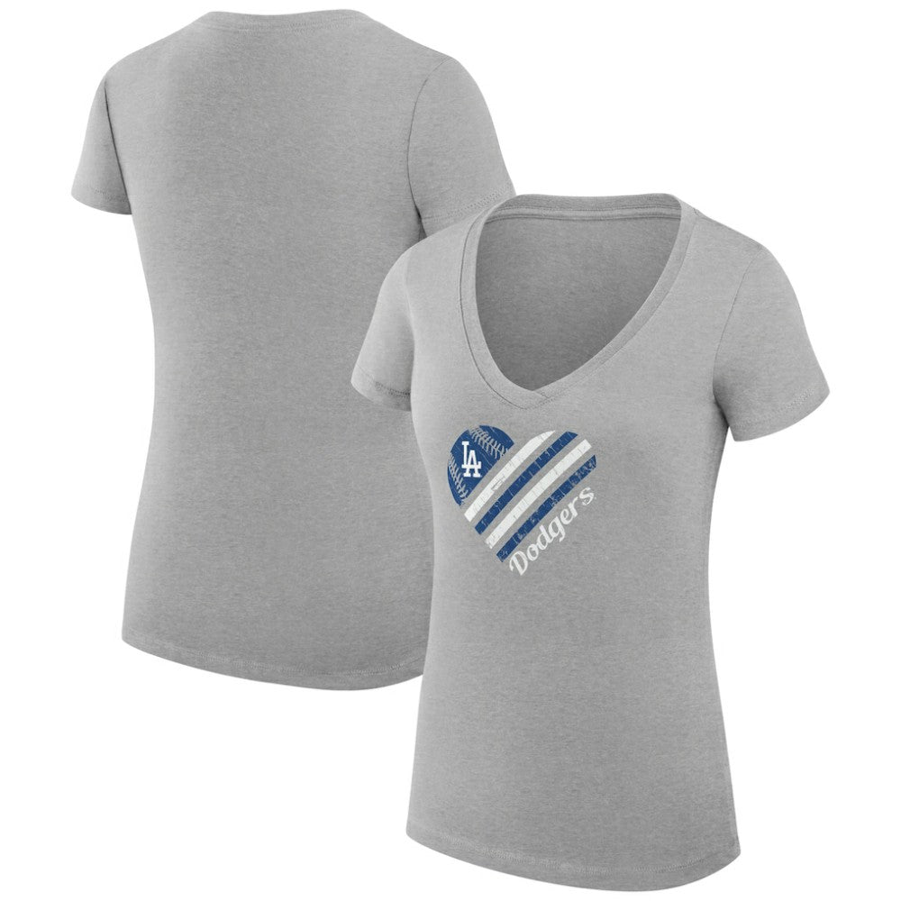 Los Angeles Dodgers G-III 4Her by Carl Banks Women's Super-Slim Fit Lightweight Heart V-Neck T-Shirt - MLB T-shirts