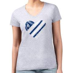 Los Angeles Dodgers G-III 4Her by Carl Banks Women's Super-Slim Fit Lightweight Heart V-Neck T-Shirt - MLB T-shirts