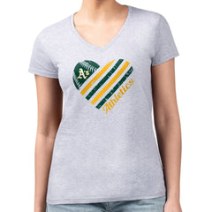Athletics G-III 4Her by Carl Banks Women's Super-Slim Fit Lightweight Heart V-Neck T-Shirt - MLB T-shirts