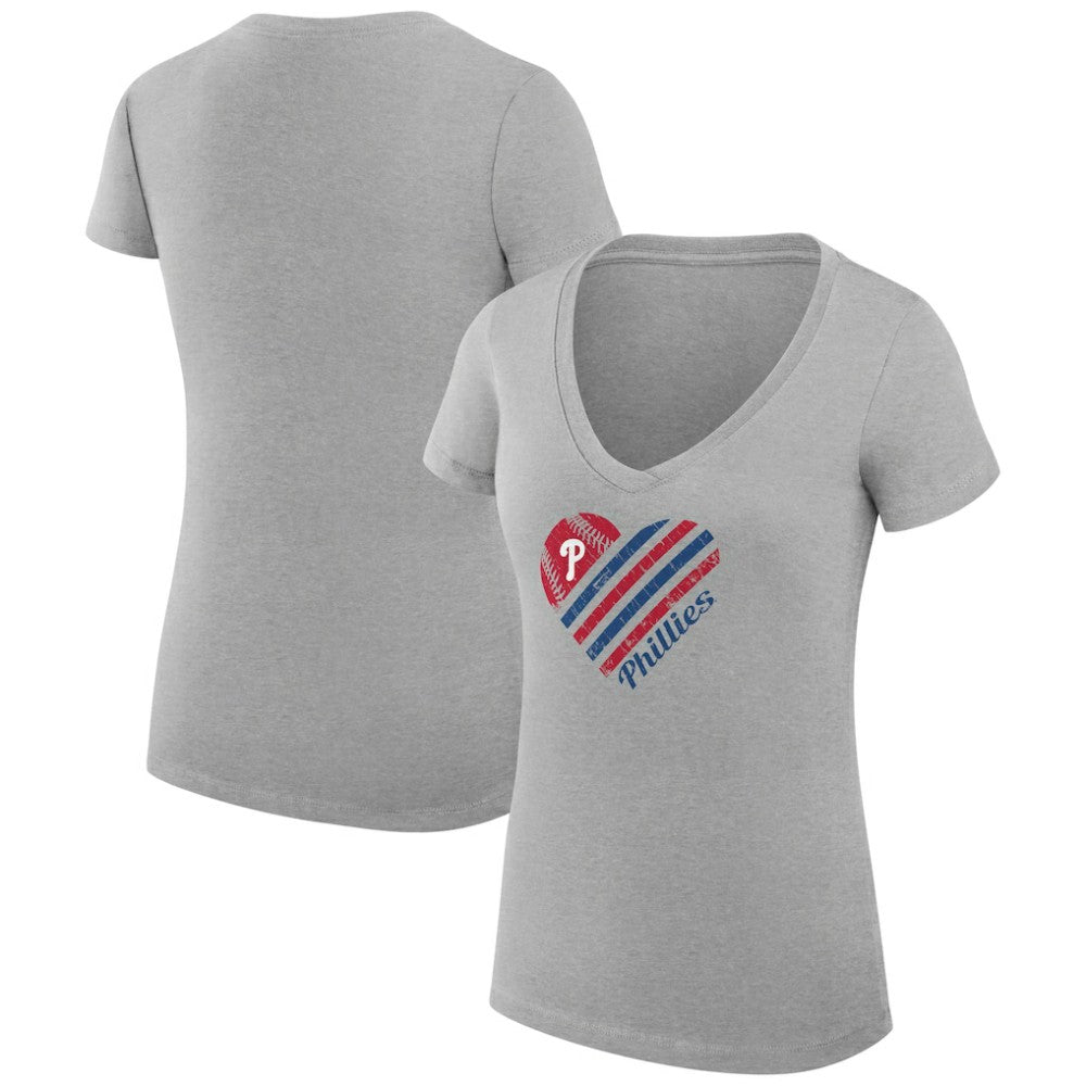 Philadelphia Phillies G-III 4Her by Carl Banks Women's Super-Slim Fit Lightweight Heart V-Neck T-Shirt - MLB T-shirts