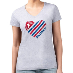 Philadelphia Phillies G-III 4Her by Carl Banks Women's Super-Slim Fit Lightweight Heart V-Neck T-Shirt - MLB T-shirts