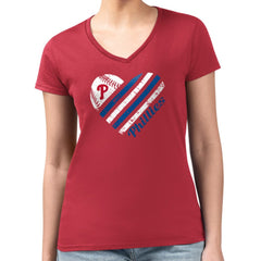 Philadelphia Phillies G-III 4Her by Carl Banks Women's Super-Slim Fit Lightweight Heart V-Neck T-Shirt - MLB T-shirts