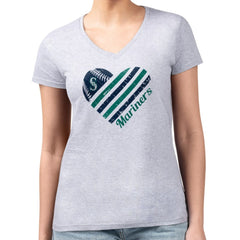 Seattle Mariners G-III 4Her by Carl Banks Women's Super-Slim Fit Lightweight Heart V-Neck T-Shirt - MLB T-shirts