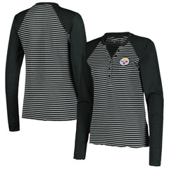 Pittsburgh Steelers Antigua Women's Maverick Waffle Henley Long Sleeve T-Shirt | NFL New