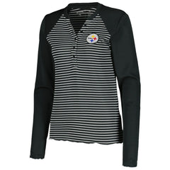 Pittsburgh Steelers Antigua Women's Maverick Waffle Henley Long Sleeve T-Shirt | NFL New