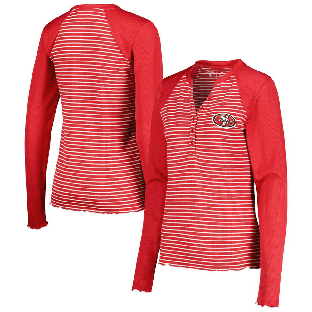San Francisco 49ers Antigua Women's Maverick Waffle Henley Long Sleeve T-Shirt | NFL Online