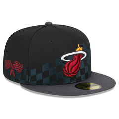 Black Miami Heat Rally Drive Checkerboard 59FIFTY Crown Fitted Hat | NBA