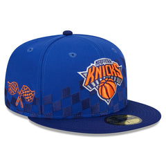 Blue New York Knicks Rally Drive Checkerboard 59FIFTY Crown Fitted Hat | NBA