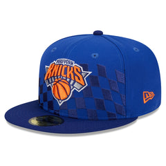 Blue New York Knicks Rally Drive Checkerboard 59FIFTY Crown Fitted Hat | NBA